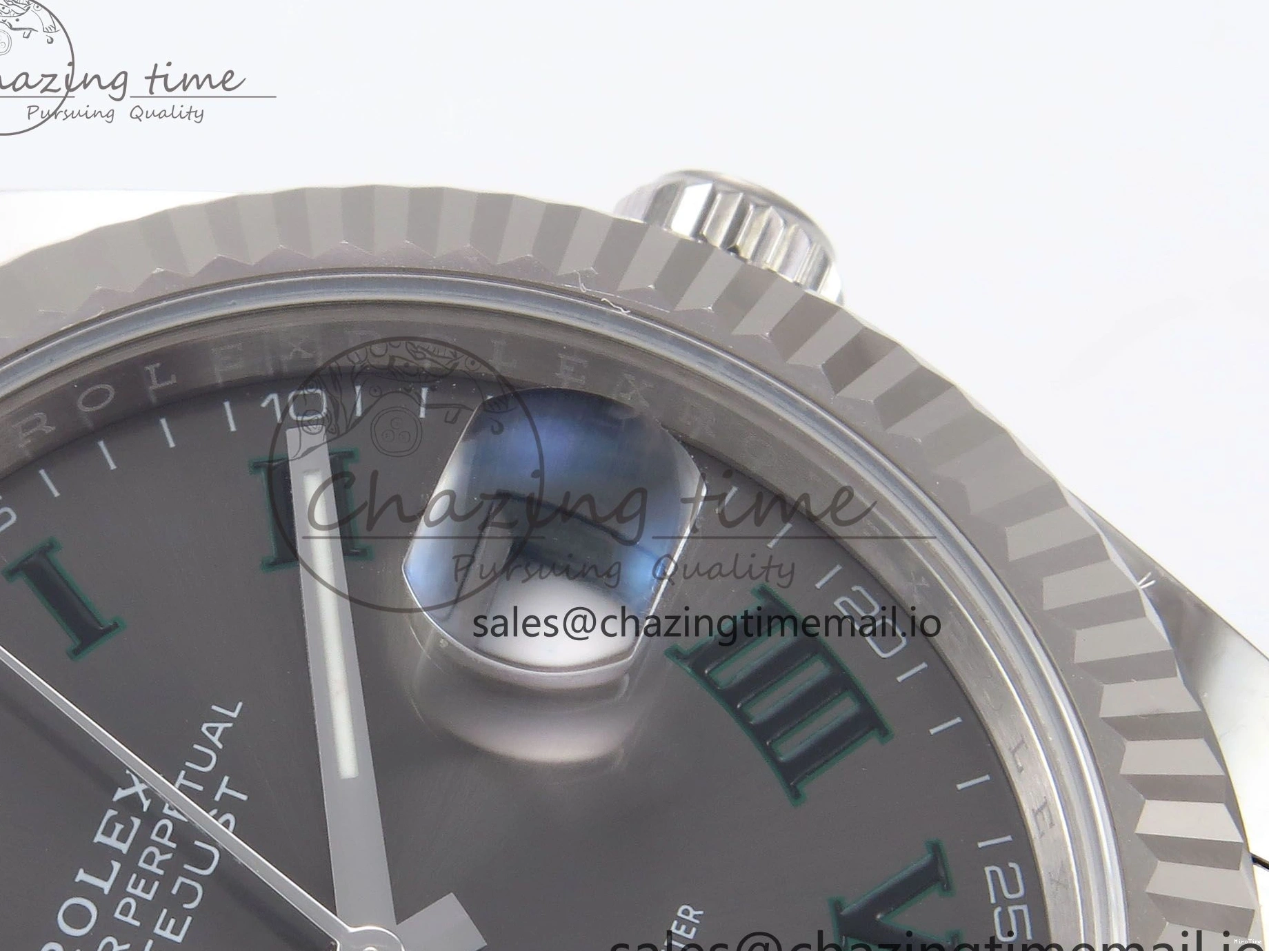 MiroTime 0131 GoodFit DateJust 41 126334 EWEF Best Edition Gray Dial Green Roman on Oyster Bracelet A 1054